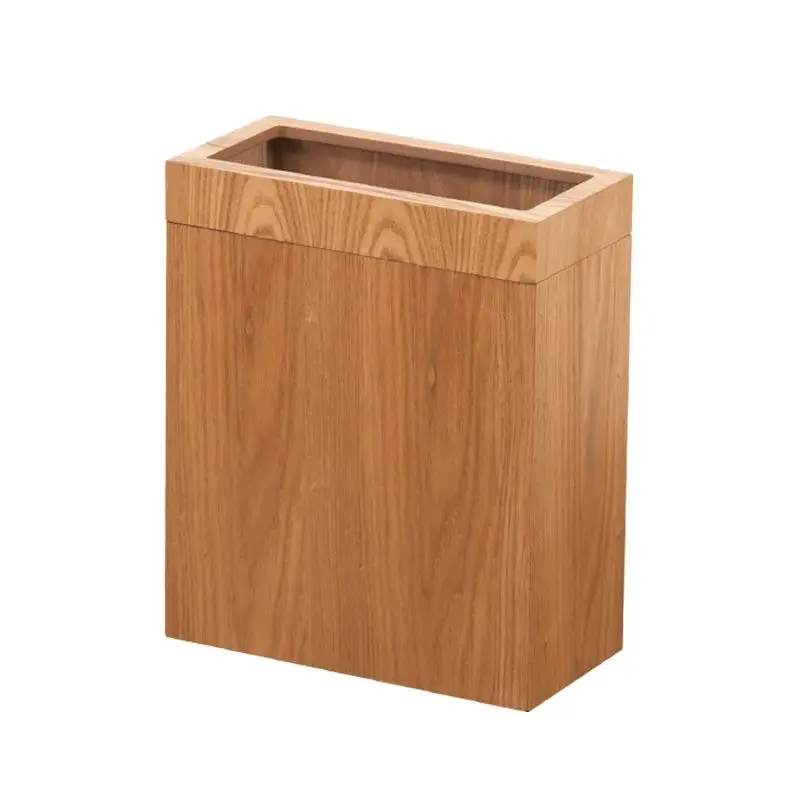 Nordic Stitched Wooden Trash Can Household Living Room Bedroom Kitchen Toilet Gap Super Narrow Creative Paper Basket Walnut Wood