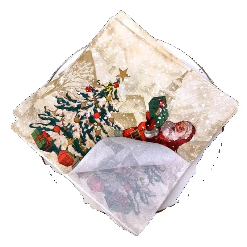 10/20pcs 33cm Santa Claus Christmas Tree Printed Napkins Christmas Decoration Paper Napkin Mouthcloth Cup Flower Paper Placemats