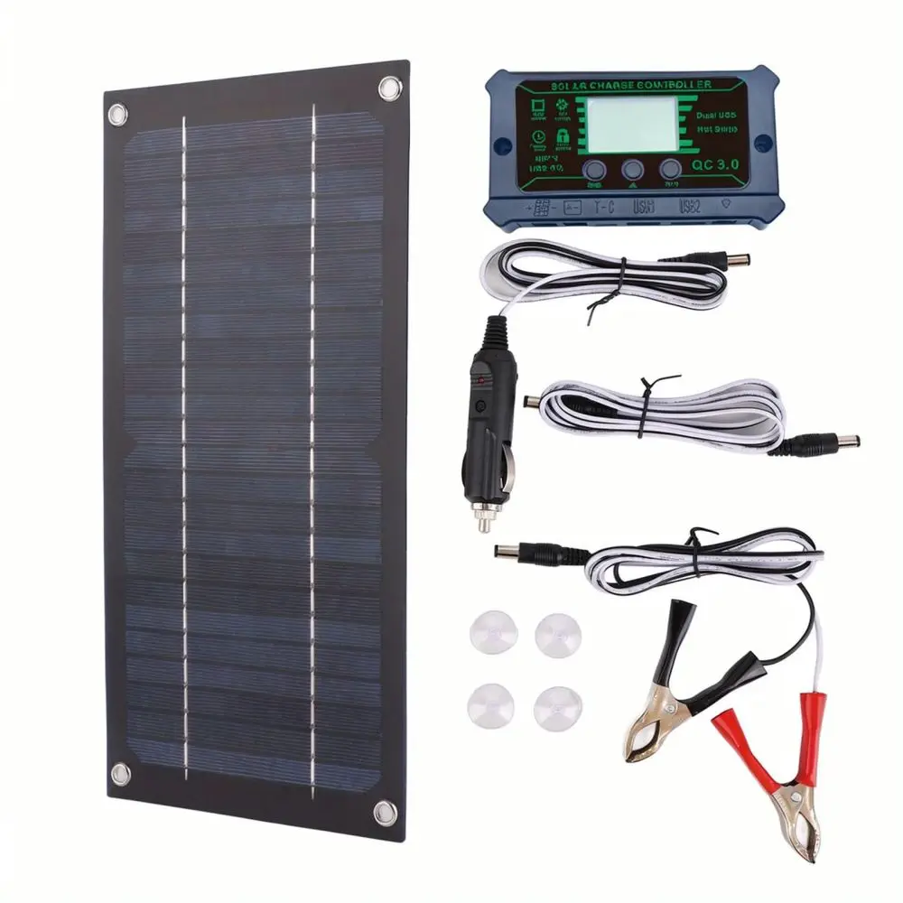Solar Power Charger 12V Battery Maintainer For Car RV Boat Motorcycle Portable Energy Supply For Outdoor Vehicles