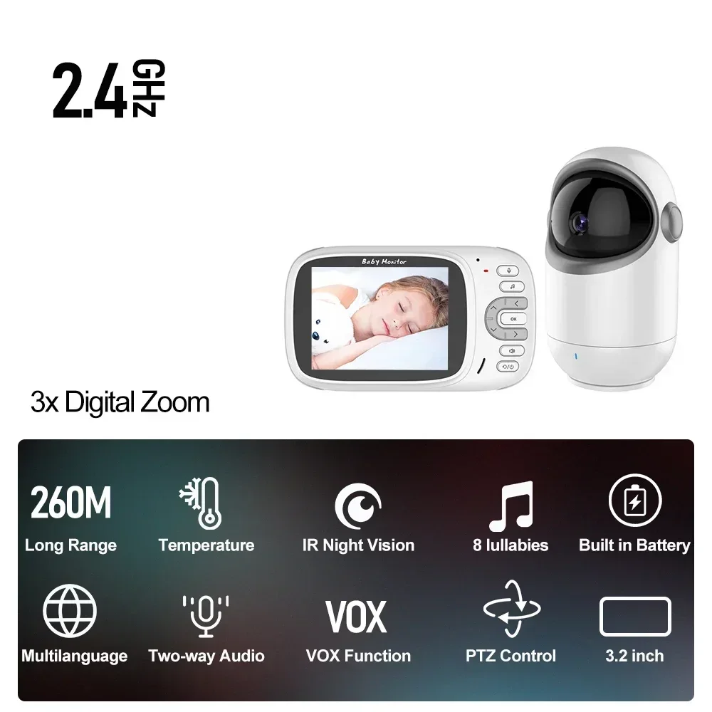 2024 New Smart Baby Monitor 4.3inch PTZ LCD Video Surveillance Bebe Camera Temperature Infrared Night Vision Maternal Intercom