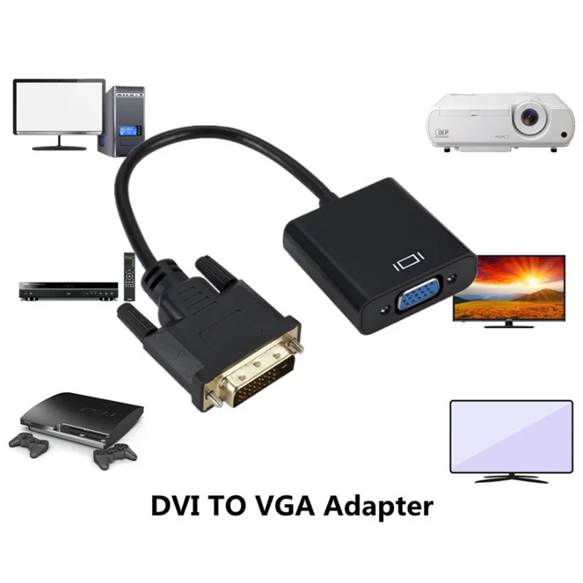 MnnWuu Full HD 1080P DVI-D DVI To VGA Adapter Video Cable Converter 24+1 25Pin to 15Pin Cable Converter for PC Computer Monitor