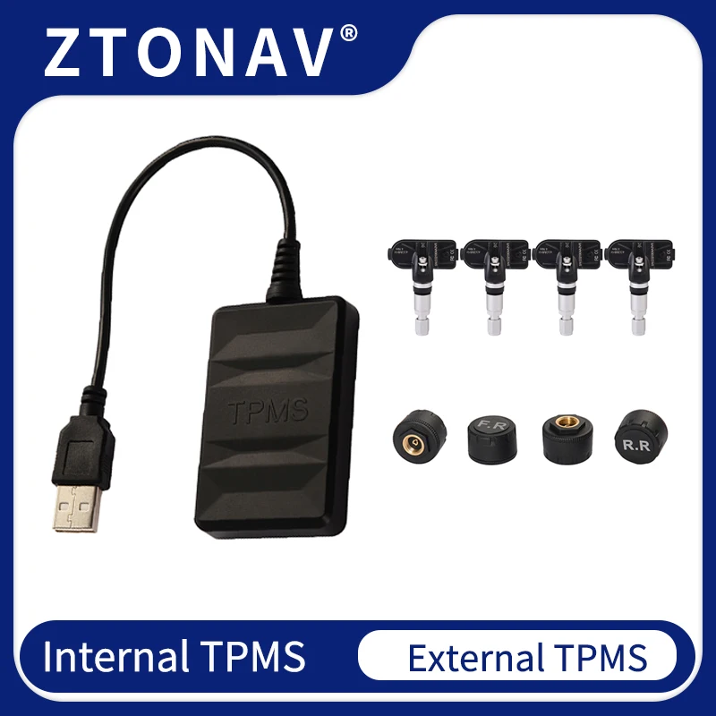 

ZTONAV USB TPMS Tire Pressure Monitoring System Alarm System Internal / External Sensors For Car Radio Navigation