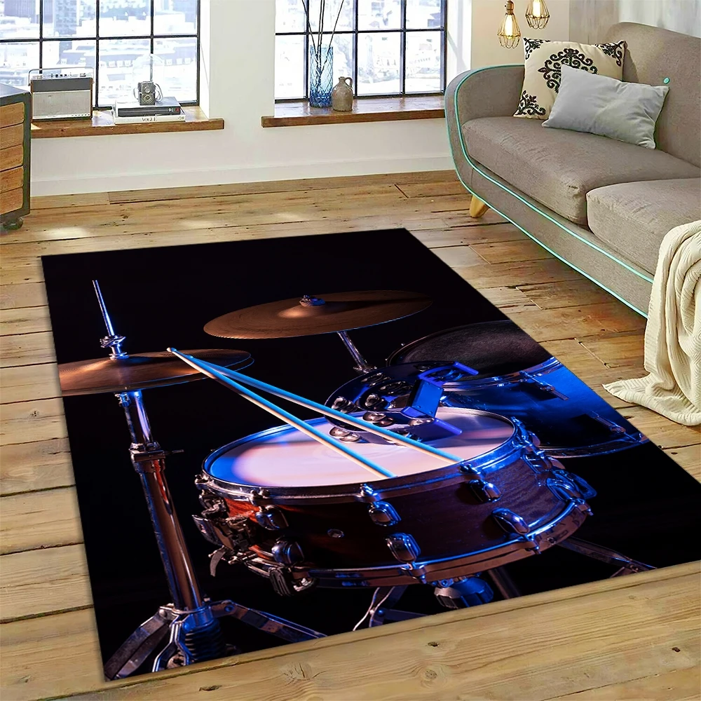 3D Drum Kit Drum Stand Set Music Instruments Rug Carpet for Living Room Bedroom Home Decor,Non-slip Decoration for Sofa Doormat