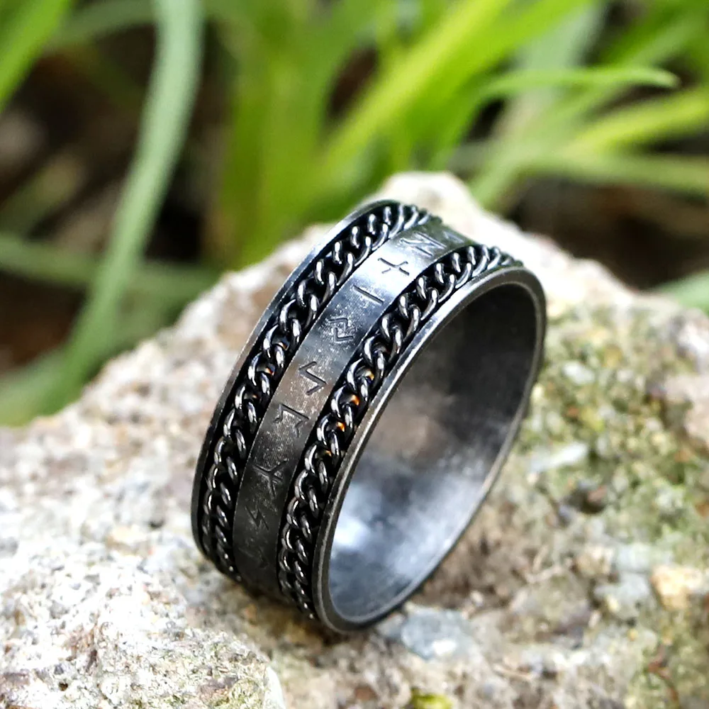 حلقة رونية بسلسلة دوارة للرجال ، فولاذ مقاوم للصدأ 316L ، تميمة فايكنغ ، موضة عتيقة ، مجوهرات ، شحن مجاني ، جديد ، هدية