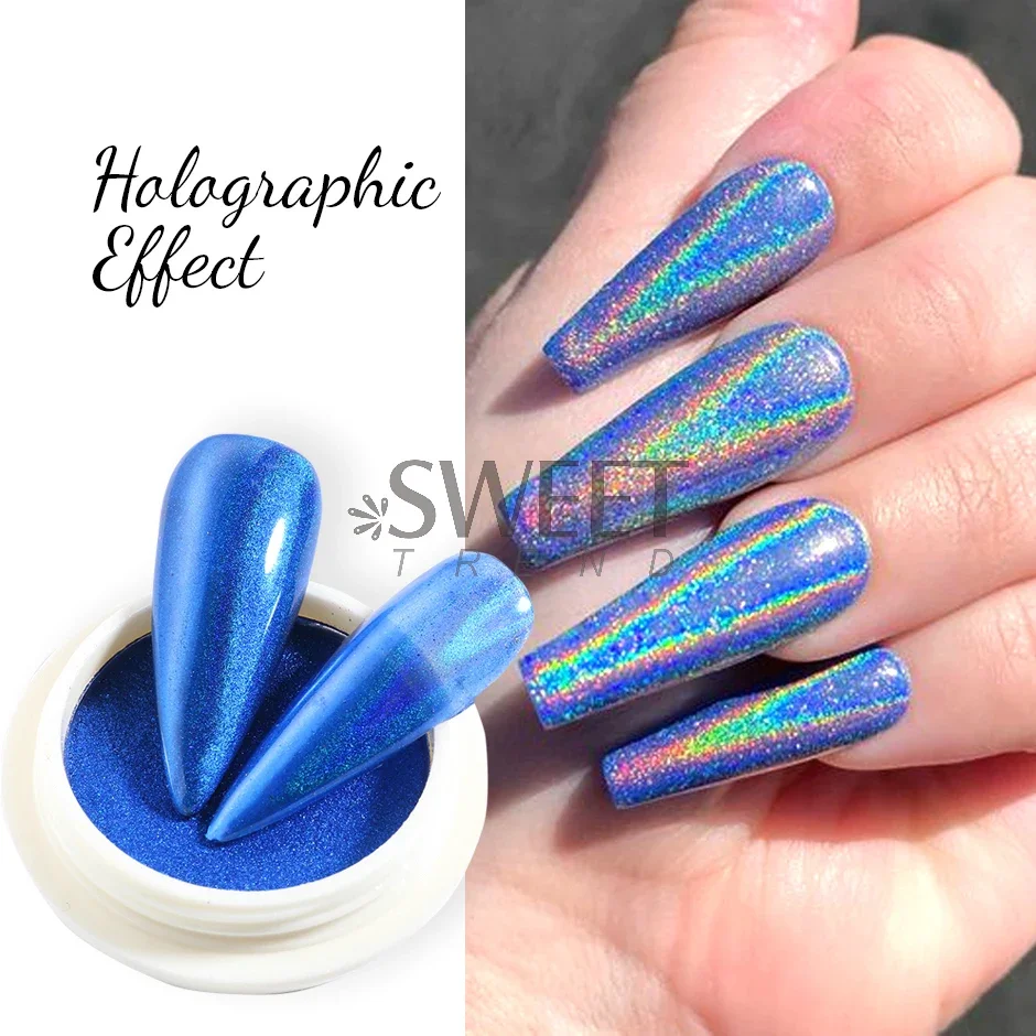 Holografisch Chroom Stevig Nagels Poeder Laser Metallic Glitter Wrijven Stof Zilver Blauw Pigment Iriserende Accessoires Decoratie