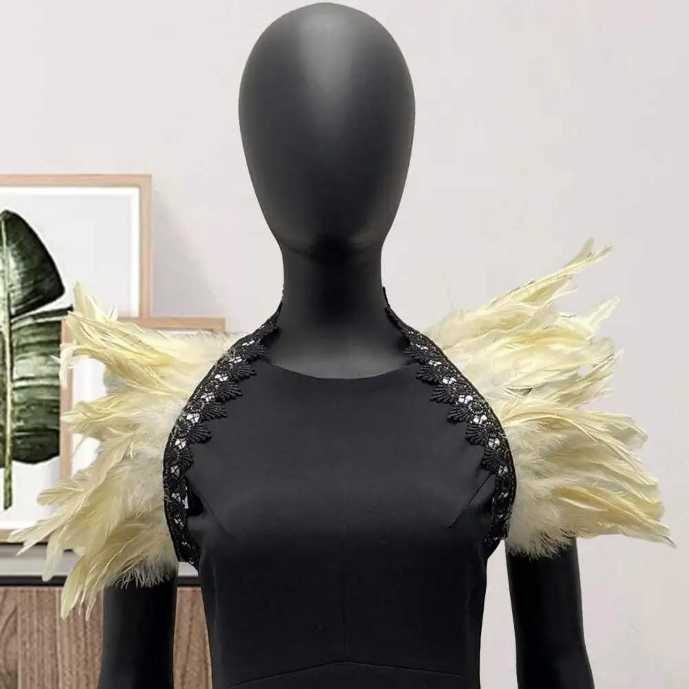 Feather Shrug Shawl Lace Decor Shoulder Wrap Cape Gothic Cosplay Party Body Stage Performance Fake Collar Dancer Costume Scarf