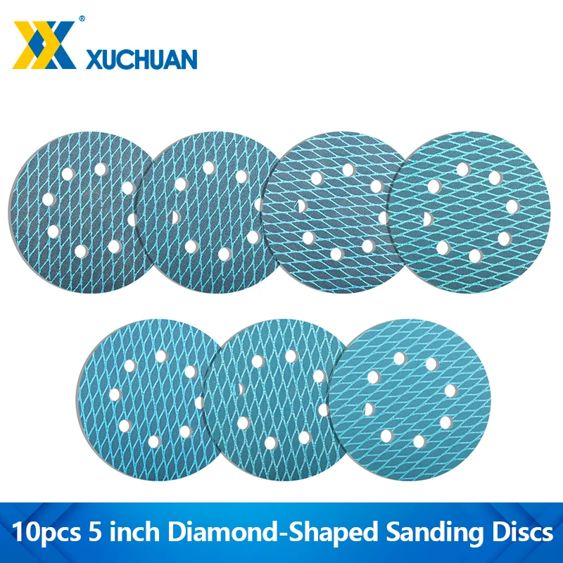 10pcs Sandpaper 5 Inch 8 Hole Sanding Disc Hook and Loop Pads Sand Paper for Wood Metal 60-320 Grit Anti Blocking Discs