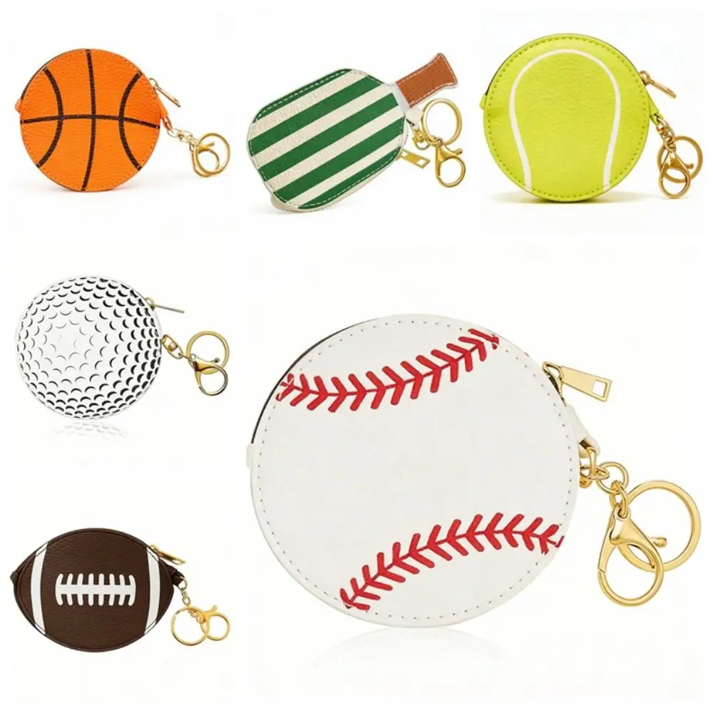 Creative PU Leather Sports Keychain Wallet Waterproof Ball Shaped Ball Shaped Coin Purse Sporty Coin Purse Sports Activities