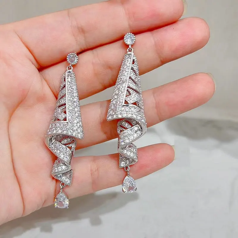 Bilincolor Fashion Green Cubic Zirconia Sprial Earring for Women