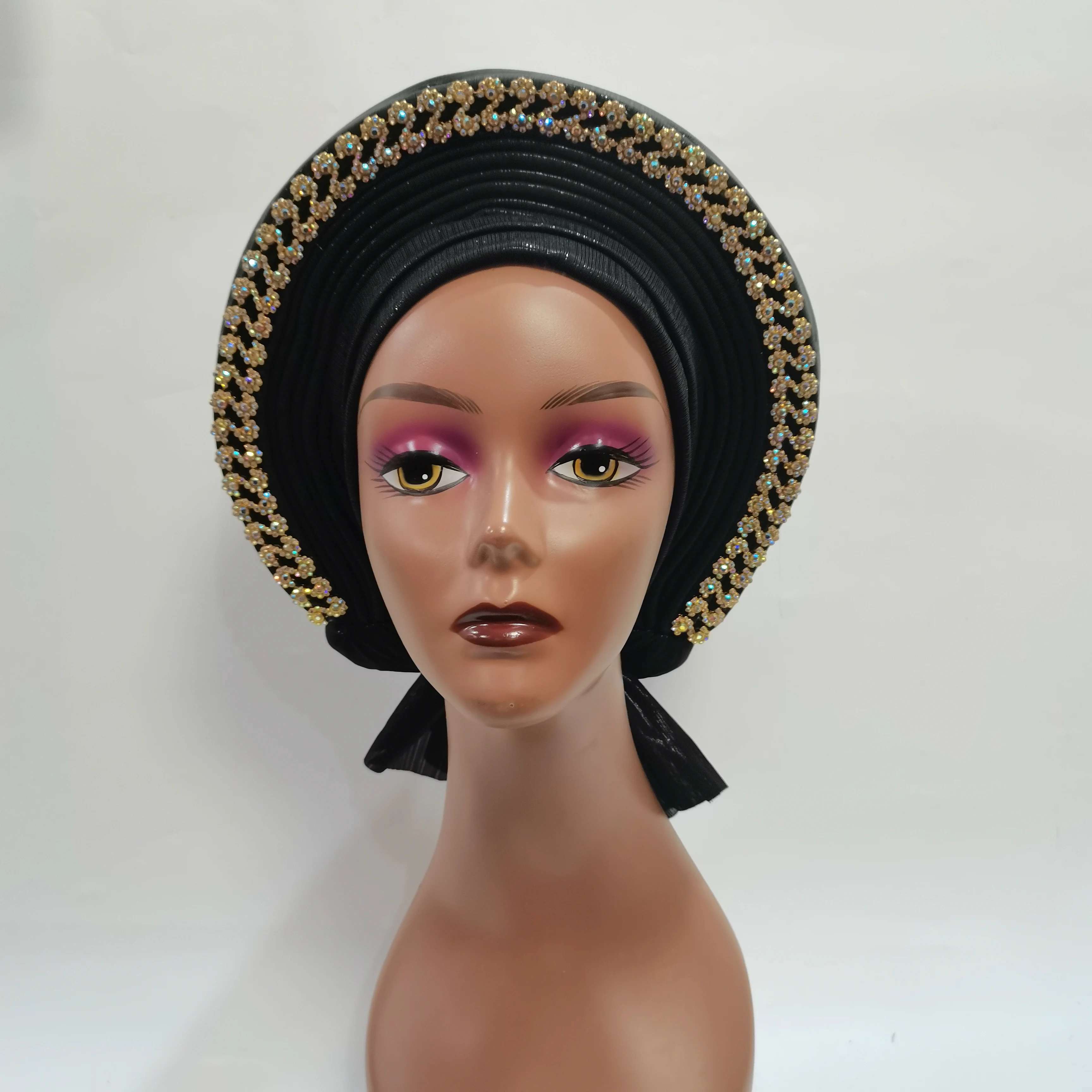 

Новейшие африканские шапки-хиджабы с бриллиантами, уже сделано Aso Oke Gele, повязка на голову, тюрбан, повязка на голову для свадьбы в Нигерии, гелес ML5-227-1