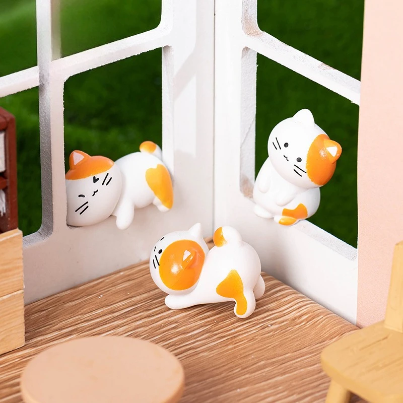 8-teiliges Set Lustige Niedliche Orange Katzen-Tierfiguren PVC-Handwerk Miniatur-Figuren für Bonsai Mikrolandschaft Feengarten Deko – Detail 11