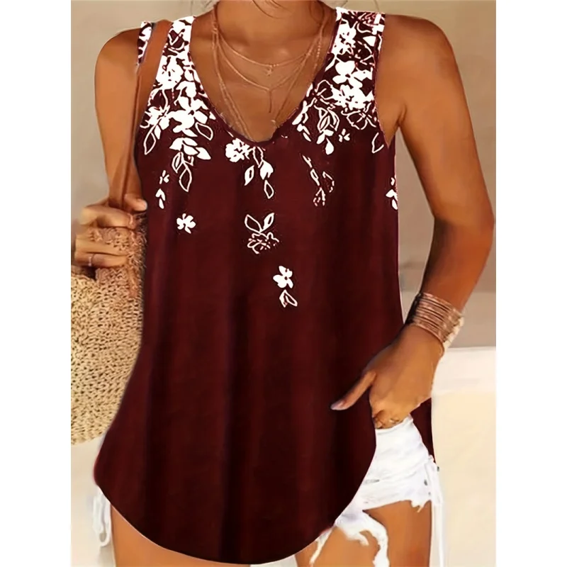 

plus Size Women's Svel Vest round Ne Printed Casual Top Versatile Fem Faion Summer Thin Polyester T-irt