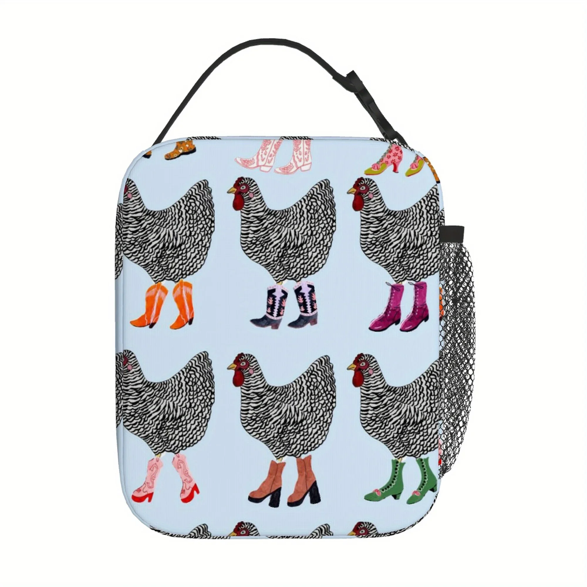 1pc Chickens in Colorful Boots Pattern Printed Thermal Bag Insulation and Refrigerated Portable Reusable Unisex