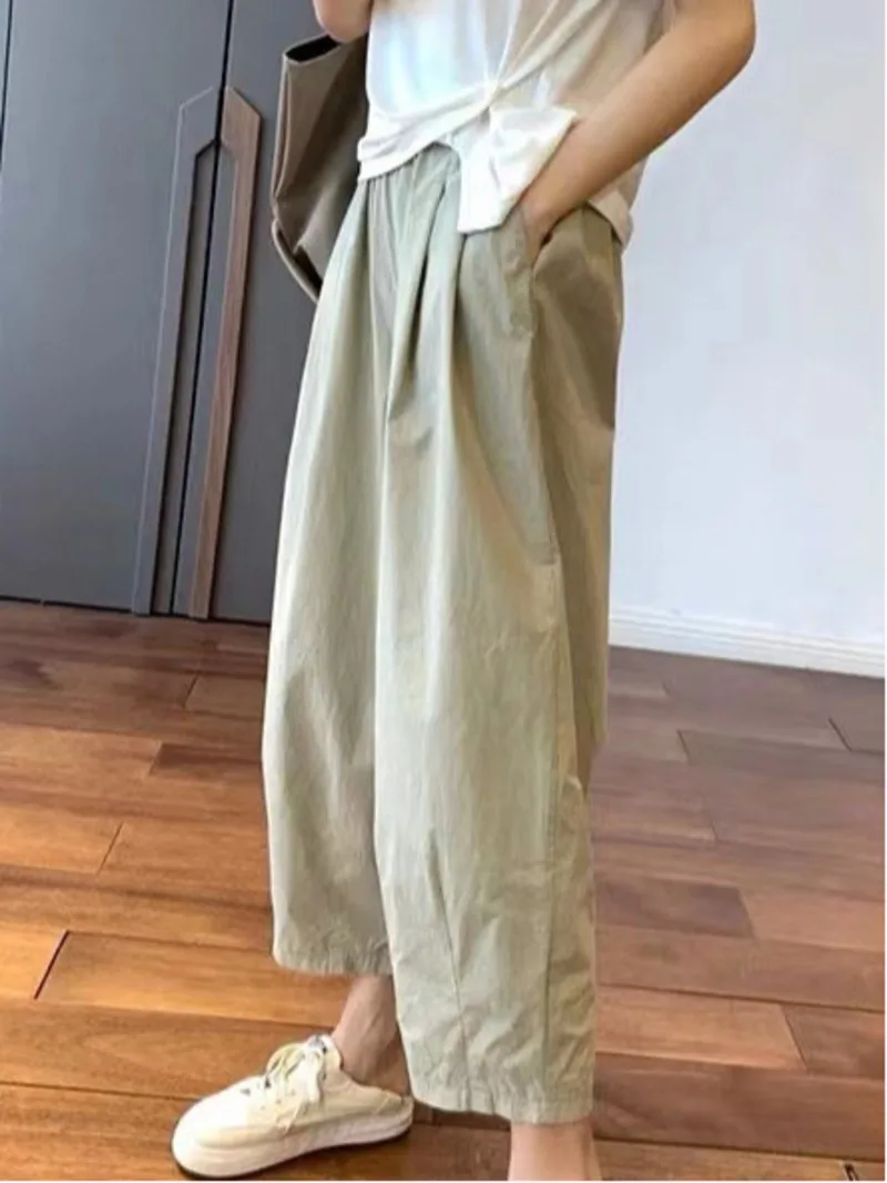 

Thin wide leg cropped pants for women's spring casual straight leg radish pants and loose fitting workwear pants trend for 9OQY