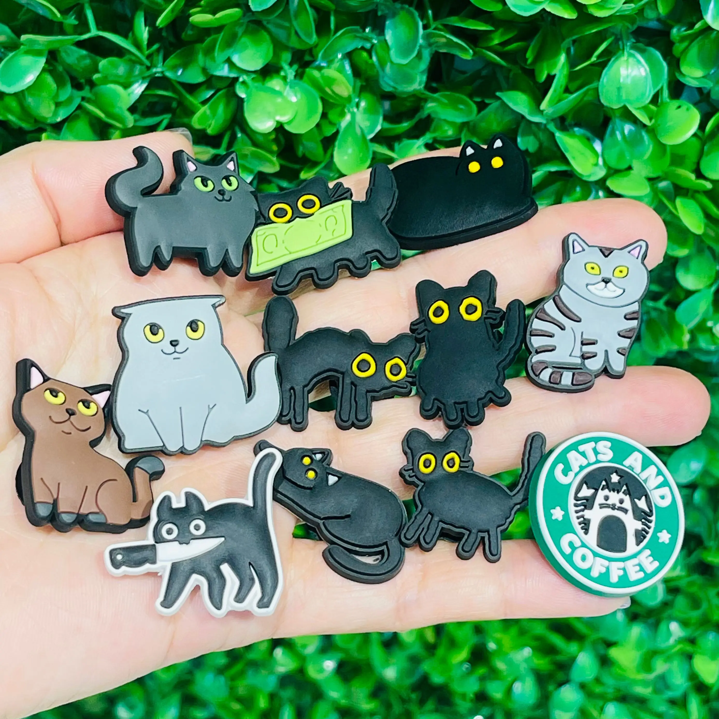 12-100pcs Animals Cartoon Black Cat Shoe Charms PVC Accessories DIY Shoes Buckle Decorations fit Wristband Party Kids Gifts