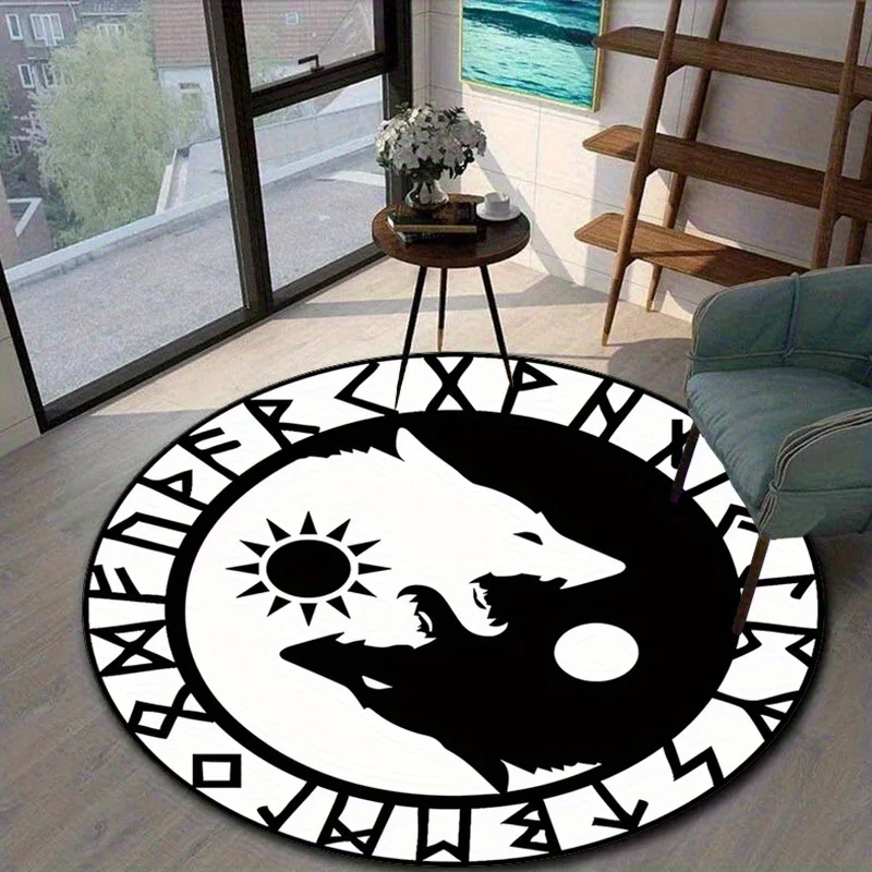 

Crystal velvet carpet[2D flat, not 3D]Comes with 2 anti slip matsYin Yang Wolf Round Floor Mat- Crystal Velvet, Non-Slip Base, F
