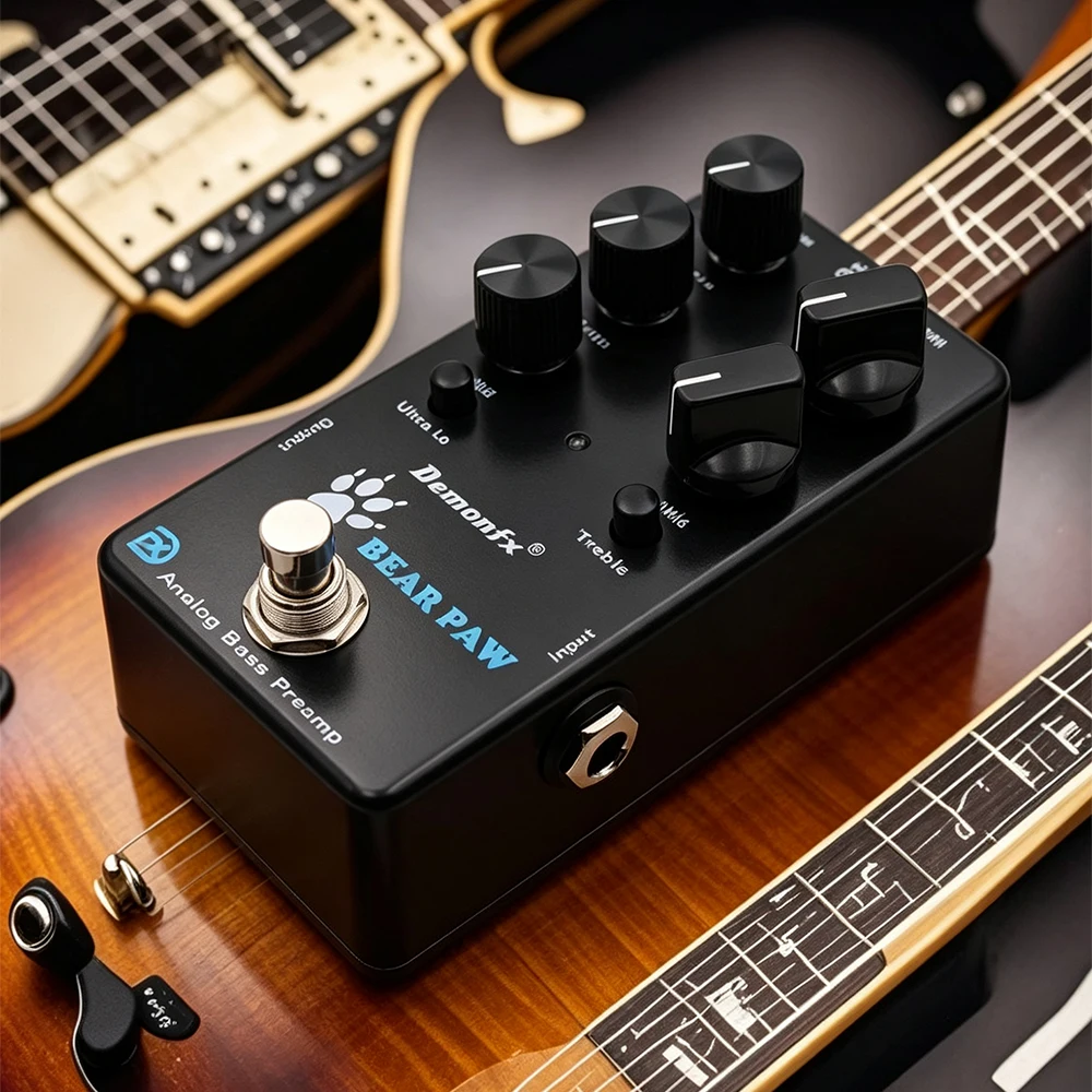Demonfx BEAR PAW Bass Effect Pedal Preamp EQ Pedal 3‑Band Bass‑Mid‑Treble Adjust Ultra Hi Low Switch True Bypass Analog StompBox