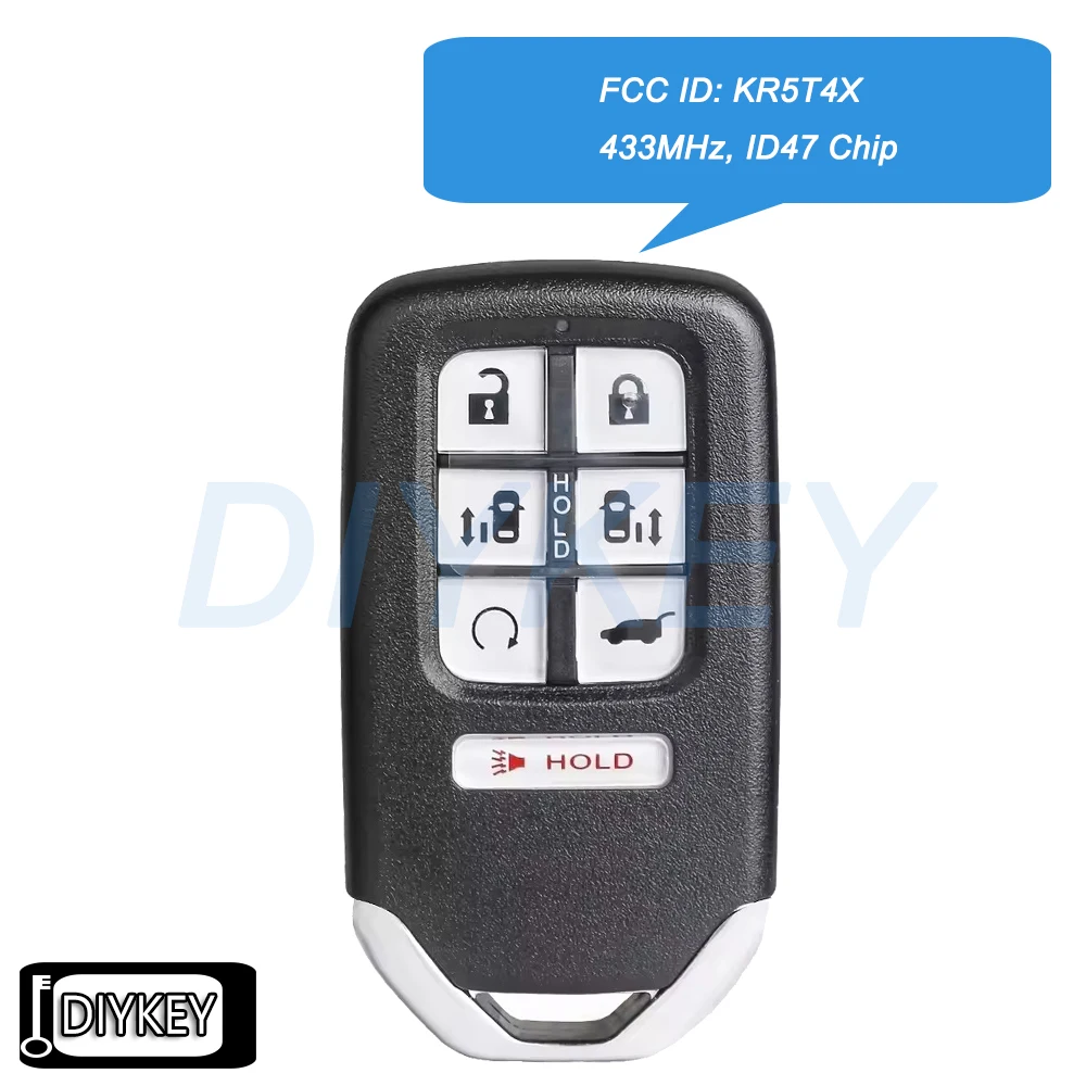 

7 кнопок, умный дистанционный автомобильный брелок, 433 МГц, замена чипа ID47 для Honda Odyssey 2021 2022 2023 2024 FCC ID: KR5T4X