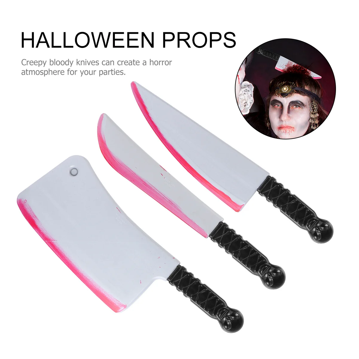 3 stuks gesimuleerde bloedige messen set lichtgewicht realistische Halloween rekwisieten kostuum partij horror decoratie Halloween bloedige messen
