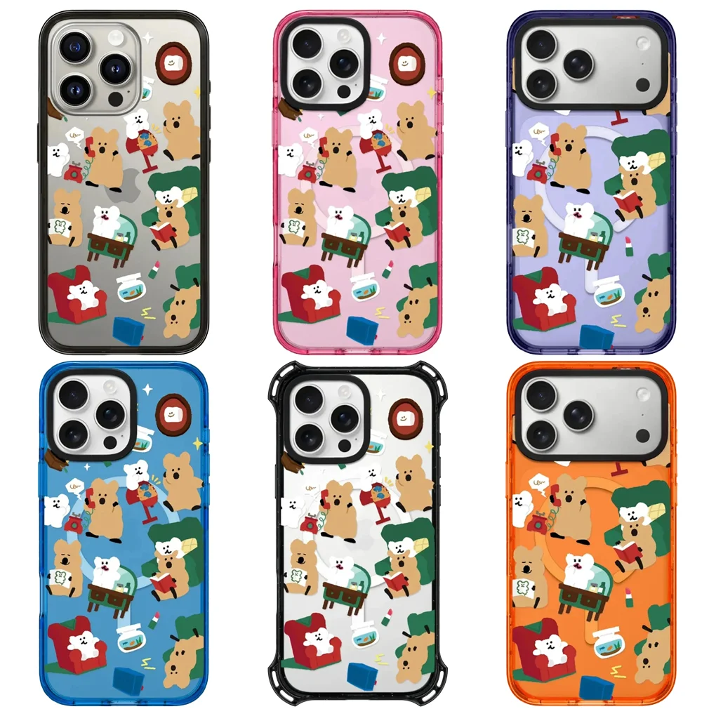 

Cartoon Bear Orange Purple Blue Acrylic Border Phone Cover for IPhone 12 13 14 15 16 17 Pro Max Case for IPhone 17Air