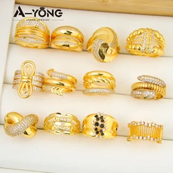 Luxury Dubai Gold Color Rings 21k Gold Plated Fashion Punk Saudi Middle East Women Vintage Jewelry Bridal Wedding Party Gifts