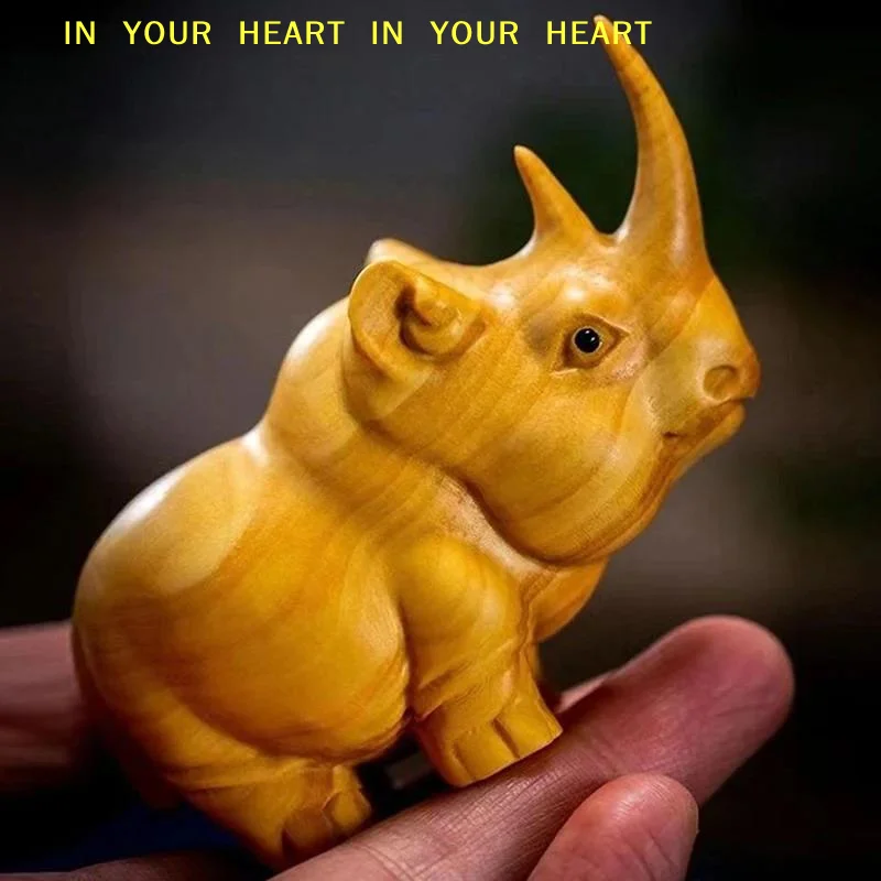 【X】1/3pcsManual Wood Carving Wooden Product Rhino Hippo Elephant Room Home Decor Car Ornaments Decoration Sculptures & Figurines