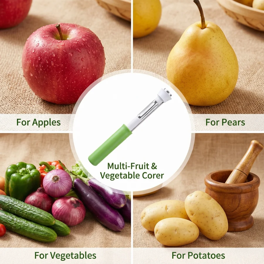 

3-in-1 Apple Corer Peeler, Stainless Steel Fruit Core Remover Tool & Vegetable Peeler, Easy Kitchen Gadget for Potato, Pear