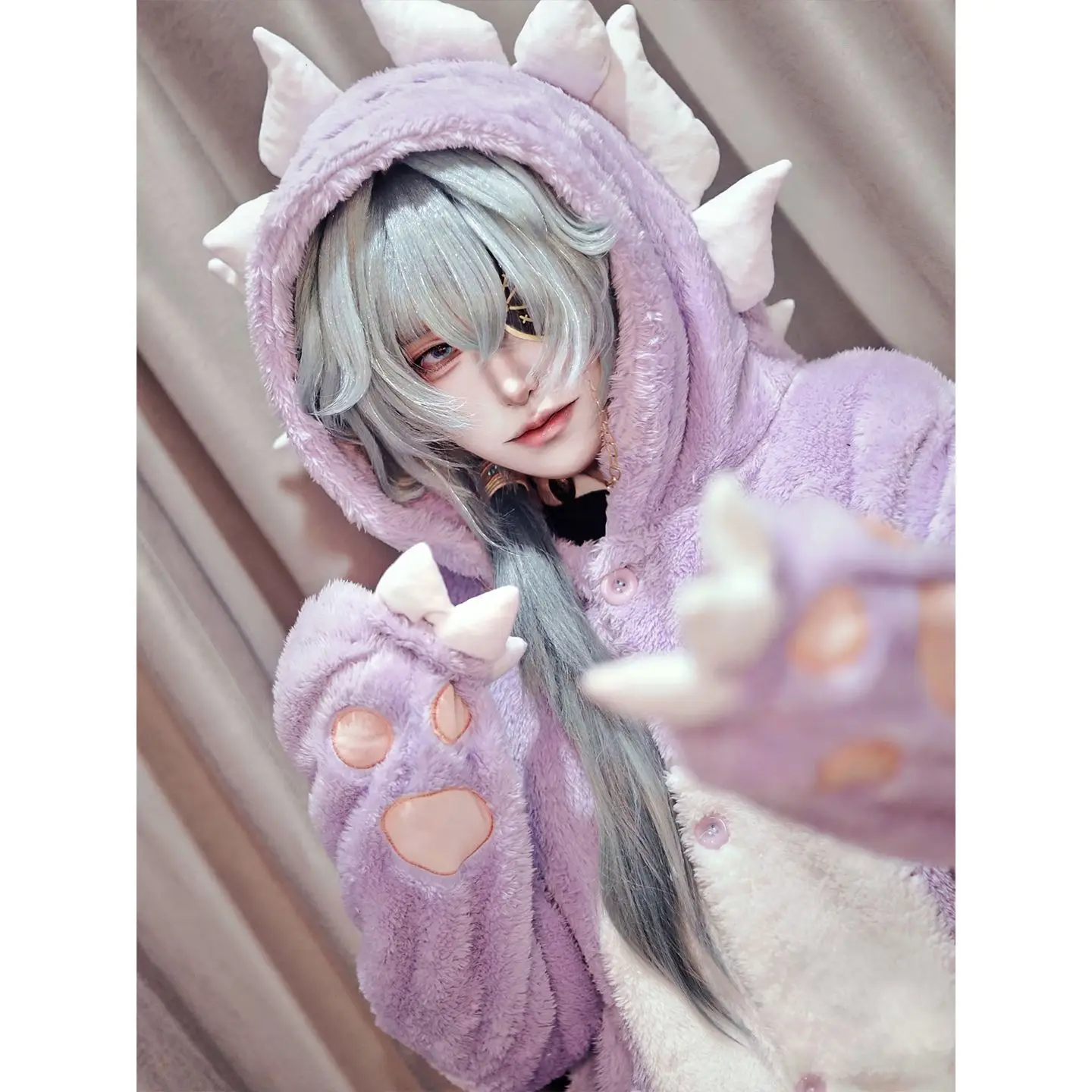 Cute Earth Beast Nightgown For Women Coral Fleece Autumn Winter Pajamas Cartoon Homewear Set Honkai Star Rail COS - view 4