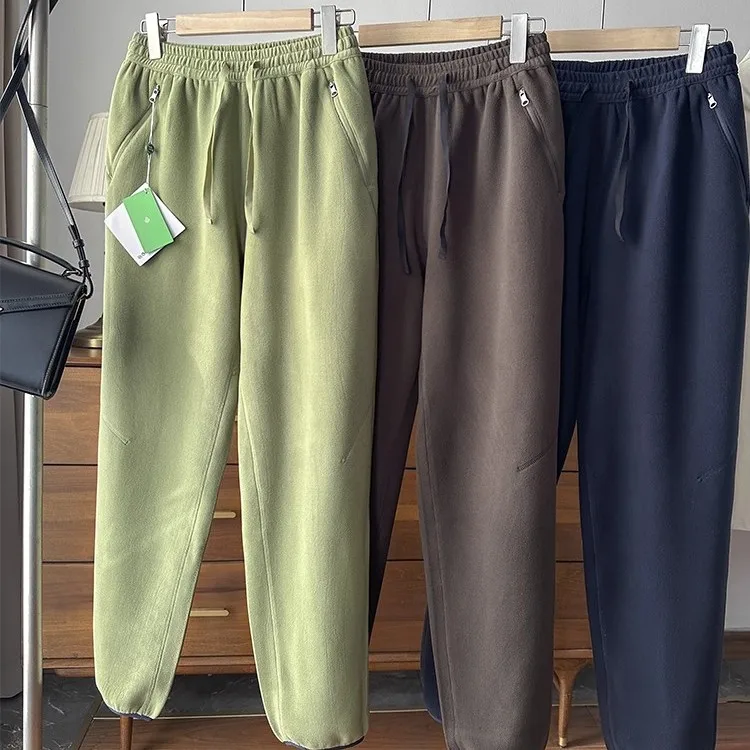 Pantalones informales de otoño e invierno para mujer, holgados, térmicos, con cintura elástica, respetuosos con la piel, Fce Dstring, peso pesado