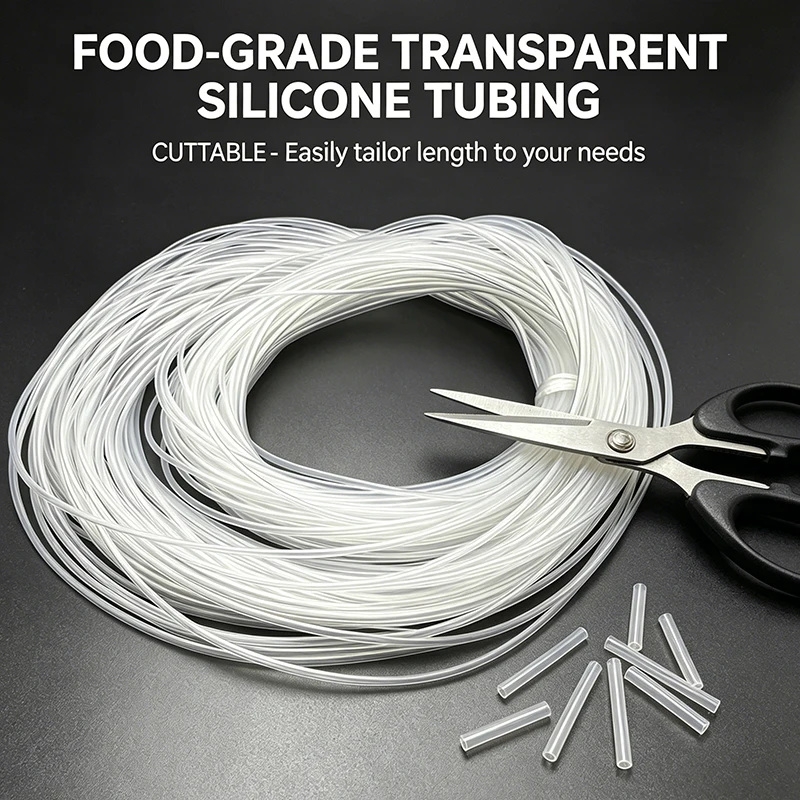 Clear Nontoxic Food Grade Silicone Tube 20M-50M Bendable Soft Tubing ID 0.5-0.6-0.8-1-1.2-1.5-2-3-4mm High Temp Hose