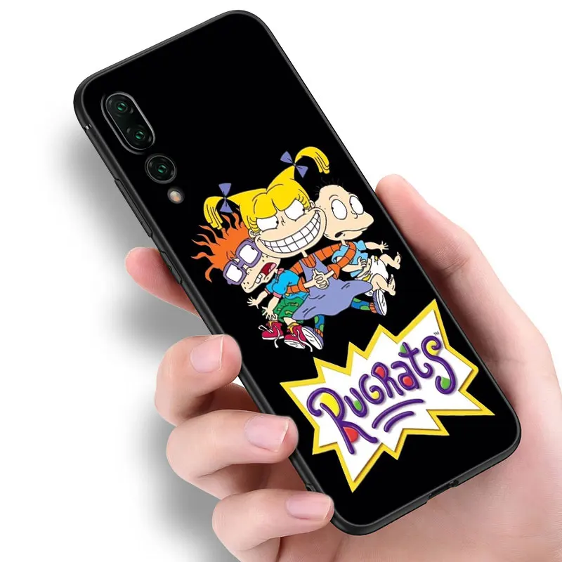 Cartoon R-Rugrats Black Silicone Phone Case For Huawei P10 P20 P30 P40 Lite P50 P60 Art P50E P Smart Z 2018 2020 2021 Pro 2019