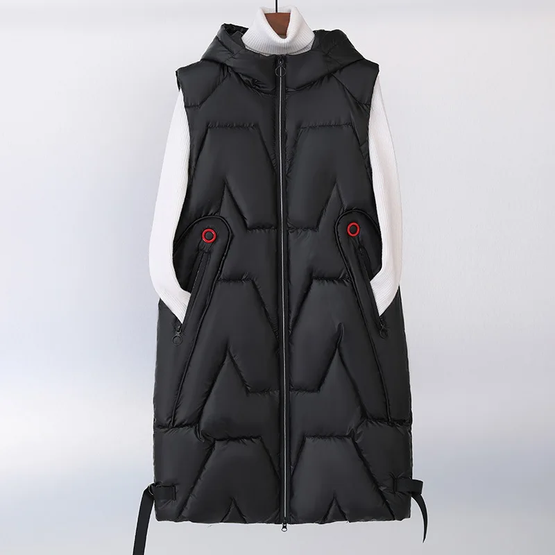 022 New Female Vest Down Cotton-padded Jacket Long Autumn and Winter Fashion Hooded Casual Vest Jacket Winter Jacket Women