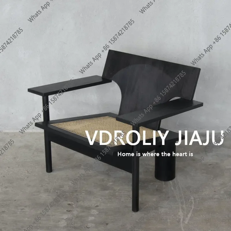 N64 Medieval two-color handmade rattan solid wood leisure chair solid wood household ash wood single chair special-shaped chair