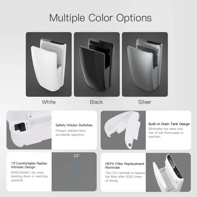 الحمام المحمول التجاري المثبت على الحائط الكهربائية عالية السرعة قوة فائقة التلقائي مستشعر الأشعة تحت الحمراء مجفف اليد النفاثة الهواء #5
