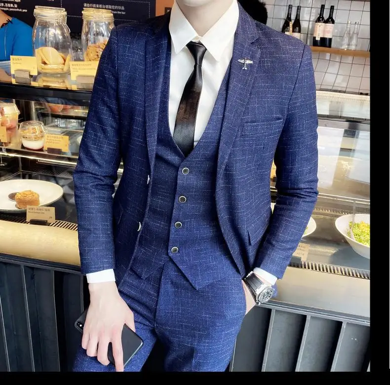 2023 Men's British Fashion Three-piece Set Slim Fit Suit Vest Trousers Ensemble Handsome Trendy All-in-one Banquet Blaze 41 S9bdcf62f256b45f09fe4c8092bcfc9a41