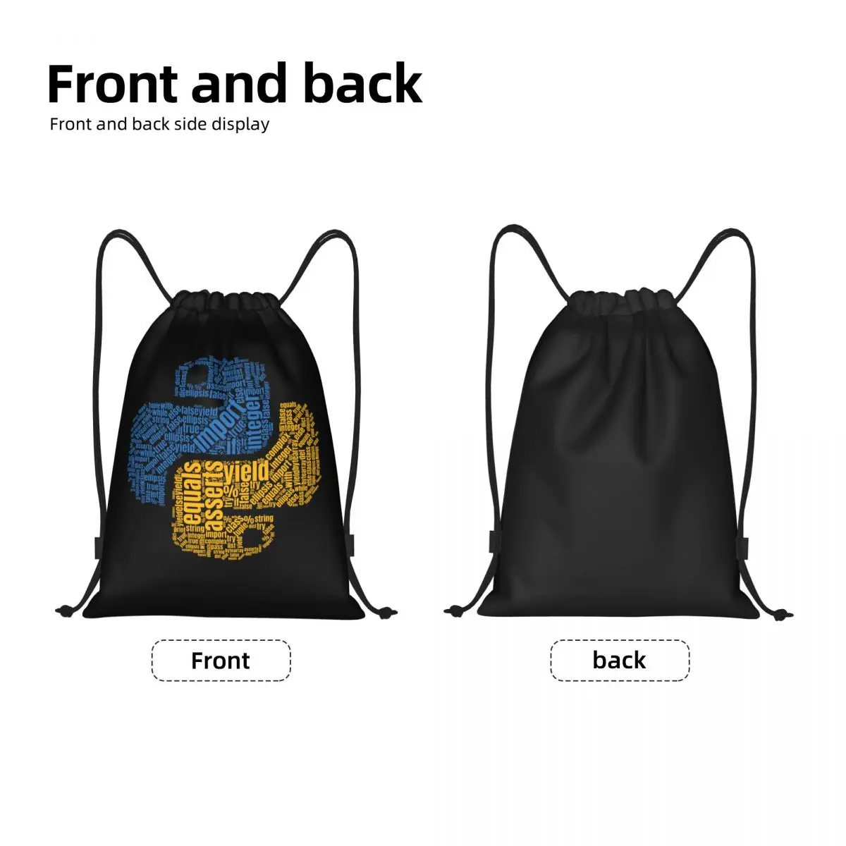 Python Logo Wordcloud For Programmers T-Shirt Drawstring Backpack Bags  Lightweight Developer Coder Gym Sports Sackpack Sacks