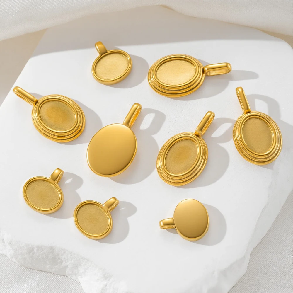5 Stück Edelstahl-Oval-Fassungen für Anhänger, Leere Cabochon-Fassung für DIY-Halsketten, Ohrringe und Schmuckherstellung – Detail 3