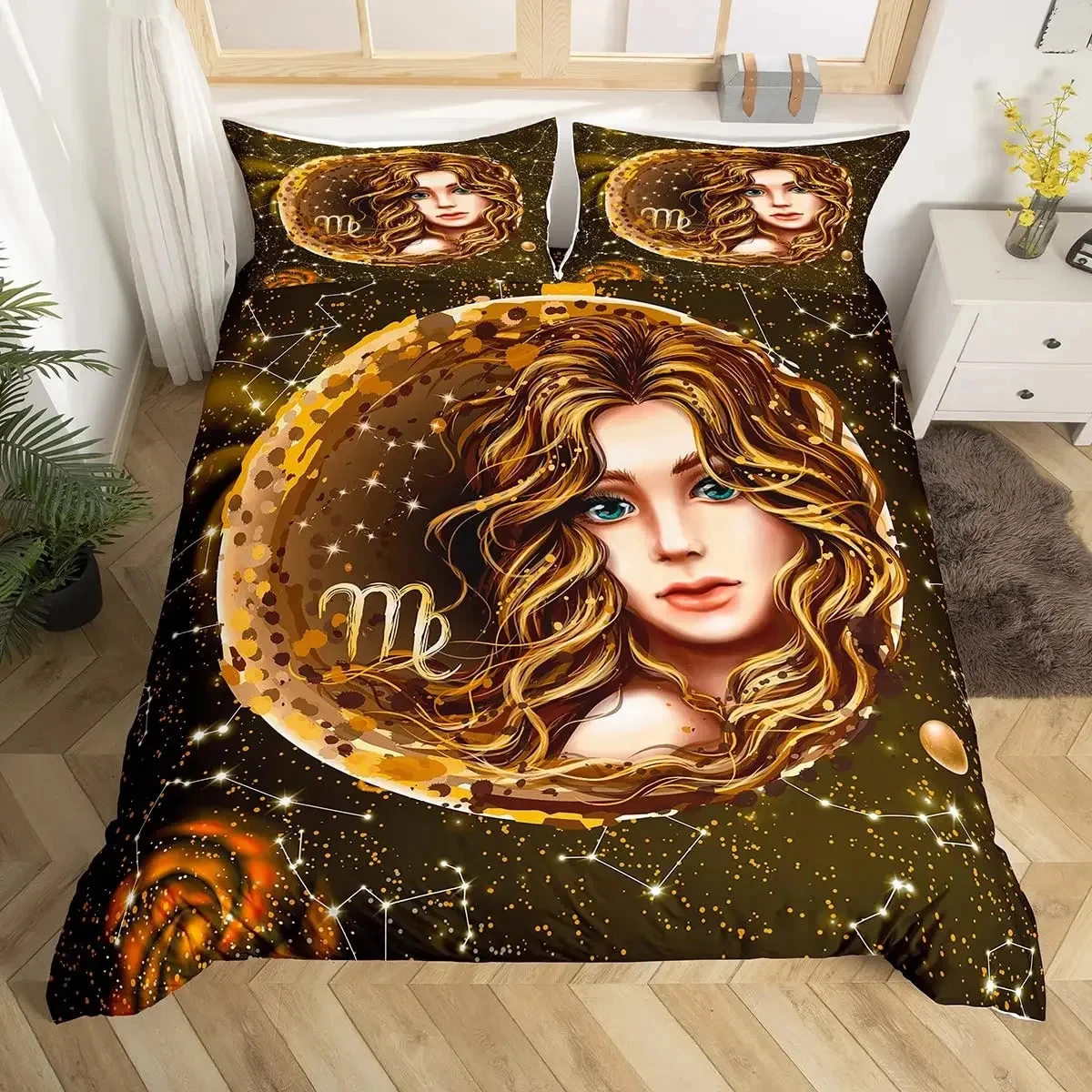 Twelve Constellation Duvet Cover Set Galaxy Tie Dye Comforter Cover Starry Sky Outer Space Cosmos Bedding Set Twin For Boys Girl