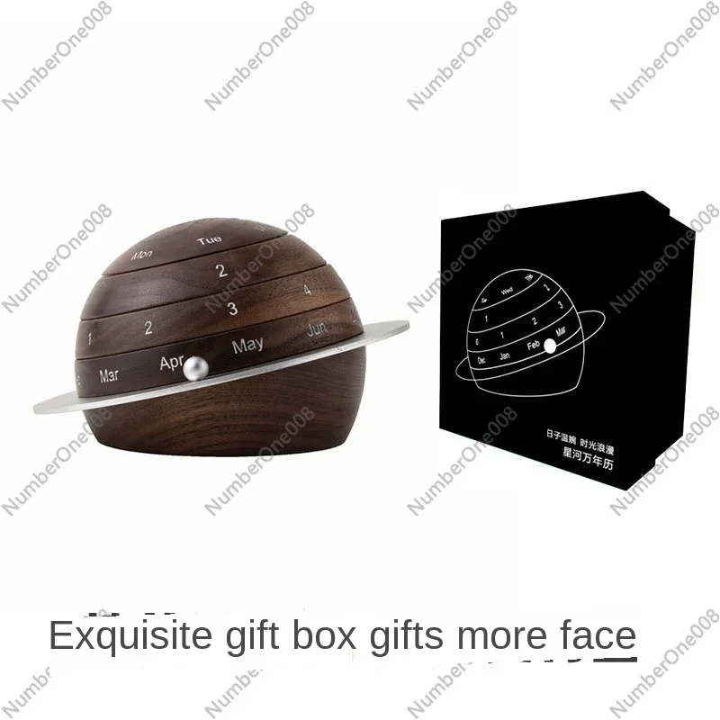 Creative Black Walnut Solid Wood Planet Calendar Tabletop Ornament Birthday Graduation Gift for Teachers Wooden Perpetual