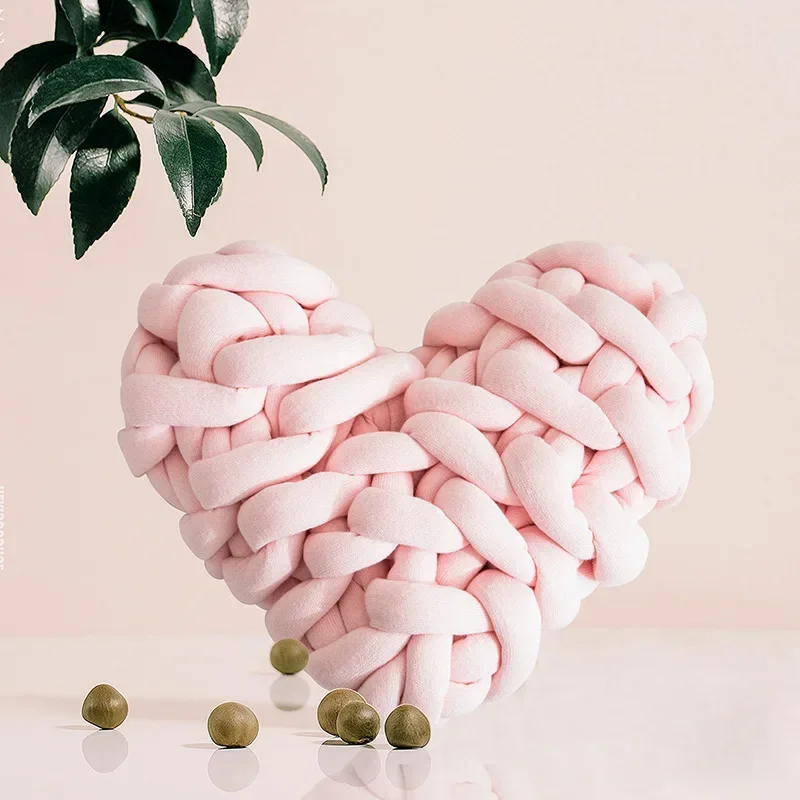 Chunky Knit Heart Pillow Decorated Throw Pillow Home Bed Fall Decor Pillows