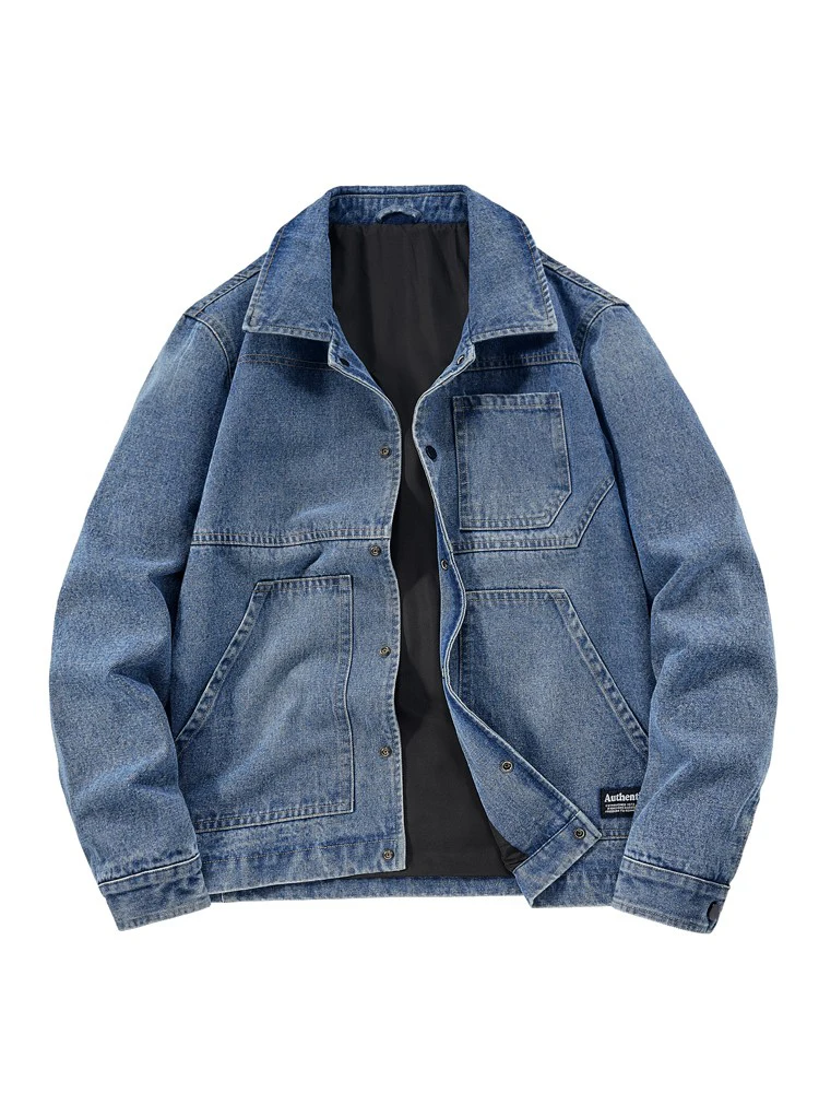 

Ретро-куртка из американского денима с воротником, мужская повседневная верхняя одежда, весна-осень, свободный крой, рабочая одежда, хлопок, длинный рукав