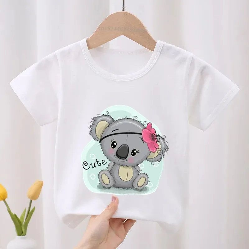 Anak-anak T-shirt hewan di pohon kartun anak laki-laki T-shirt lucu hewan perempuan pakaian musim panas lengan pendek pakaian anak-anak