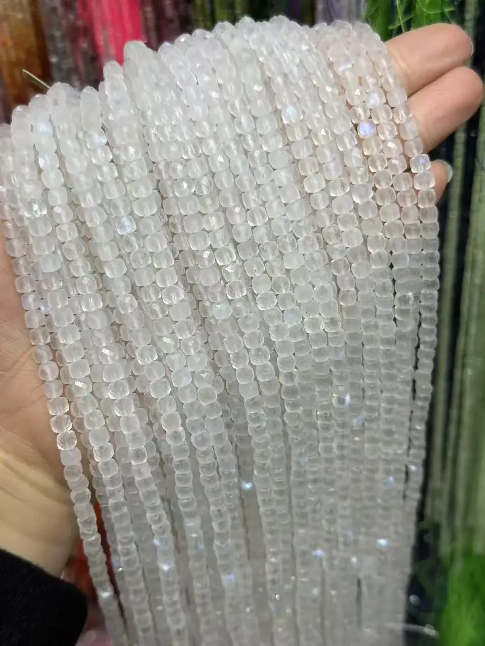 3A Natural Blue Moonstone Gemstone Faceted Cube Loose Beads DIY Bracelet Necklace Jewelry Fashion Gemstone Beads Accessories
