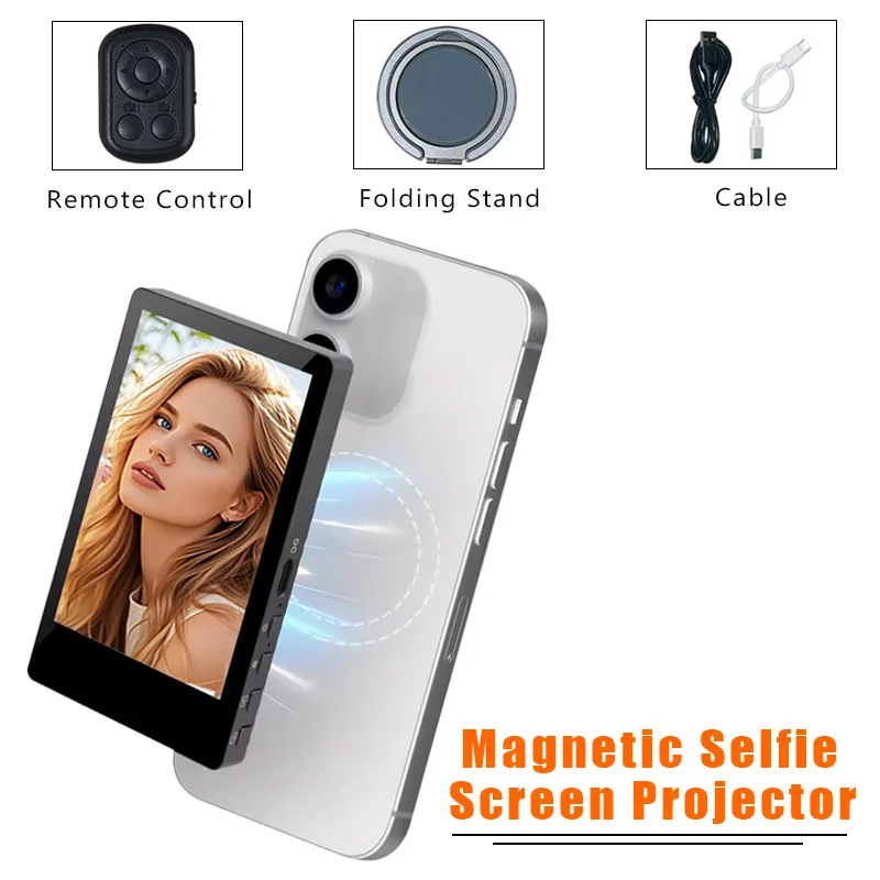 

SmartPhone Magnetic Rear Selfie Monitor Screen For Android iPhone Selfie Live Stream Wireless Remote Control Screen Projector