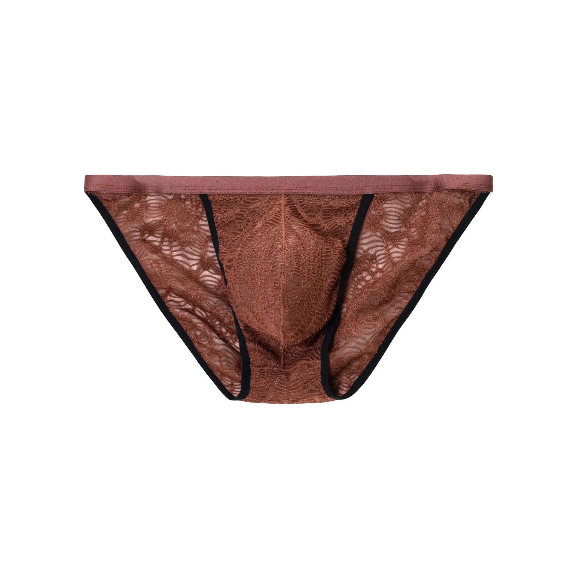 Men's Bulge Sheer Lace Bikini Briefs Low-Rise Breathable U Convex Pouch Underwear Sissy Sexy High Fork Quick Dry Underpants