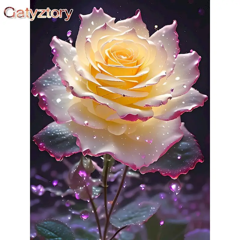 

GATYZTORY Frame Diy Painting By Numbers Rose Flowers Kits Drawing On Canvas Handpainted Acrylic Paint By Numbers For Home Decors