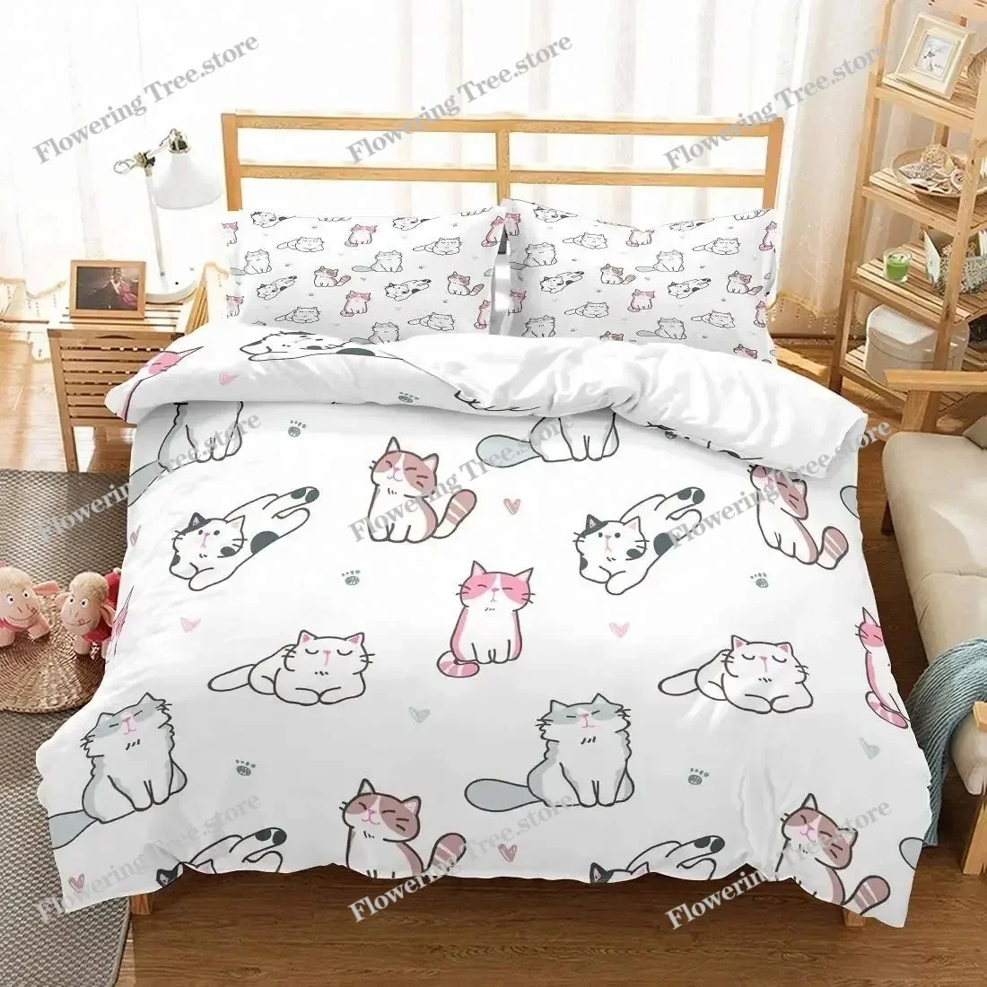 3D Kids Cats Bedding Set Twin Size Green Cartoon Cats Bedding Set for Kids Boys Girls Animal Theme Cute Kitten Pattern 5