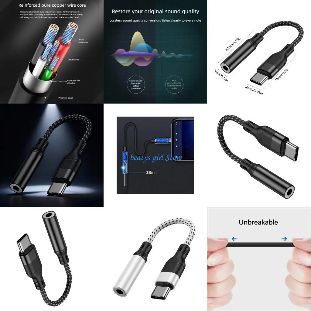 

C7AB USB C to Auxs Audios Cord Decoding Chip for High Fidelitys Audios Inline Controls