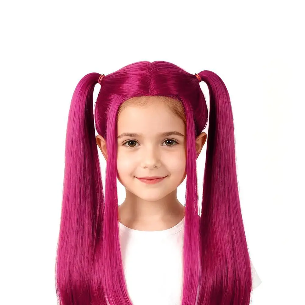 33,5-Zoll lila langer Zopf mit seitlichem Pferdeschwanz, integrierte Tiger-Mundklemme, Kinderperücke, Halloween-Kostüm, Party, Anime, Cosplay