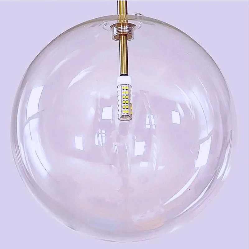 Nordic Round Ball Glass Cord Pendant Light Golden Office Table Dinning Room Coffee Shop Bedside Long Rod Hanging Pendant Lamp